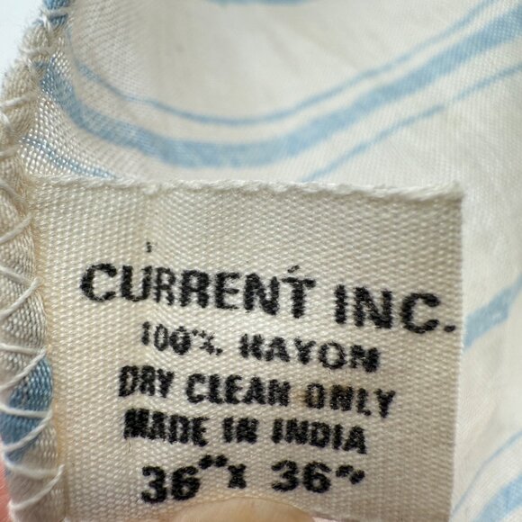 Vtg 80s Floral Rayon Scarf 36x36 Current Inc Pink Yellow Roses Blue Stripe India - Picture 3 of 7